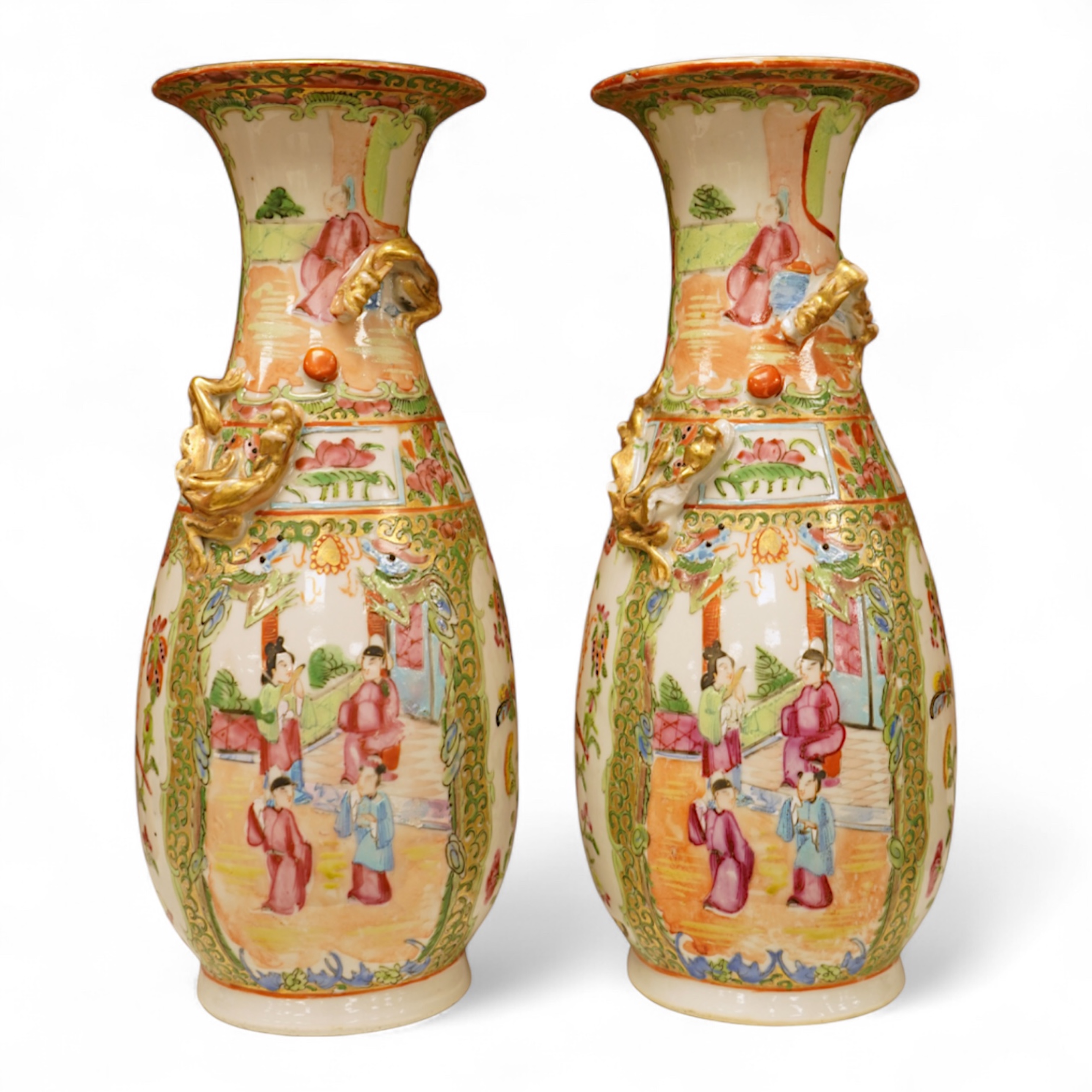 A pair of 19th century Chinese famille rose vases, 25cm